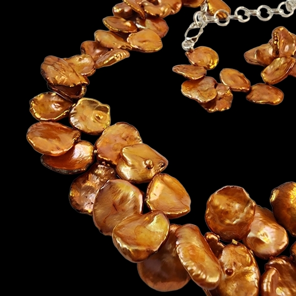 Keishi pearl necklace orange petal pearls hand knotted sterling silver clasp - Picture 7 of 14